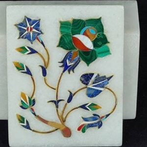 White Marble Inlay Ring Box Cum Jewelry Organizer Inlaid With Semi Precious Gemstones Well Decorated Floral Art Completely Hand Carved