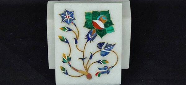 White Marble Inlay Ring Box Cum Jewelry Organizer Inlaid With Semi Precious Gemstones Well Decorated Floral Art Completely Hand Carved