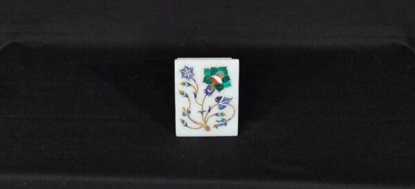 White Marble Inlay Ring Box Cum Jewelry Organizer Inlaid With Semi Precious Gemstones Well Decorated Floral Art Completely Hand Carved