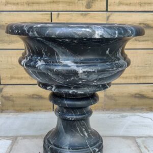 Natural Veined Marble Bowl With Pedestal