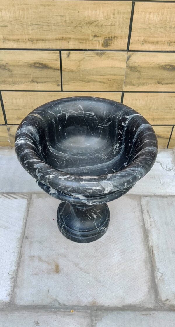 Natural Veined Marble Bowl With Pedestal