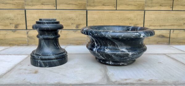 Natural Veined Marble Bowl With Pedestal