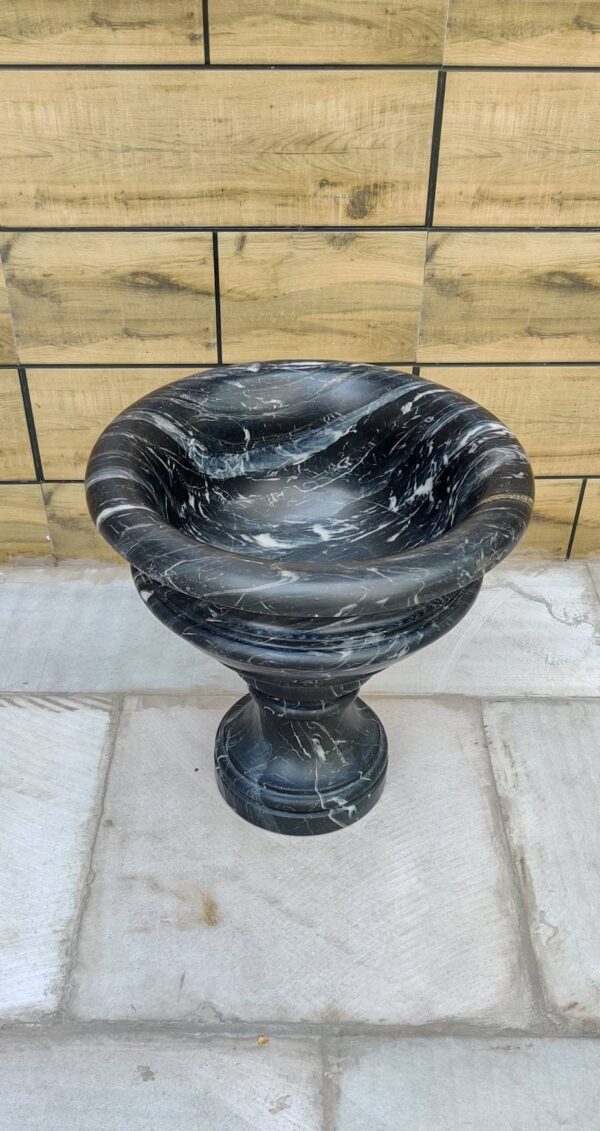 Natural Veined Marble Bowl With Pedestal