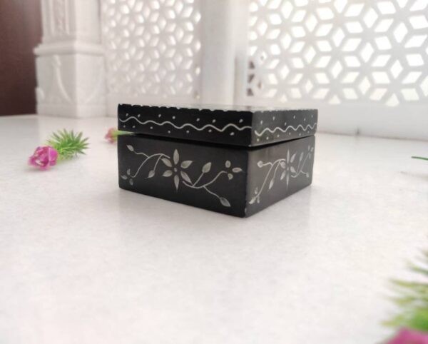 Natural Soapstone Hand Carved Jewellery Box