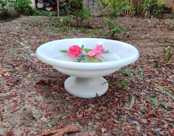 Multipurpose Hand Carved Marble Bowl With Pedestal