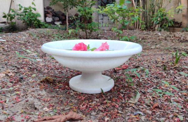 Multipurpose Hand Carved Marble Bowl With Pedestal