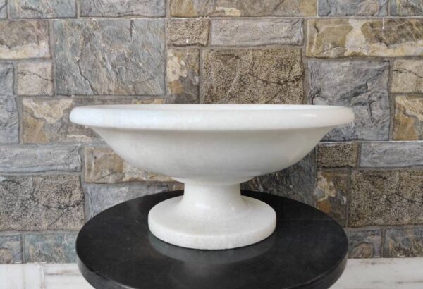 Multipurpose Hand Carved Marble Bowl With Pedestal