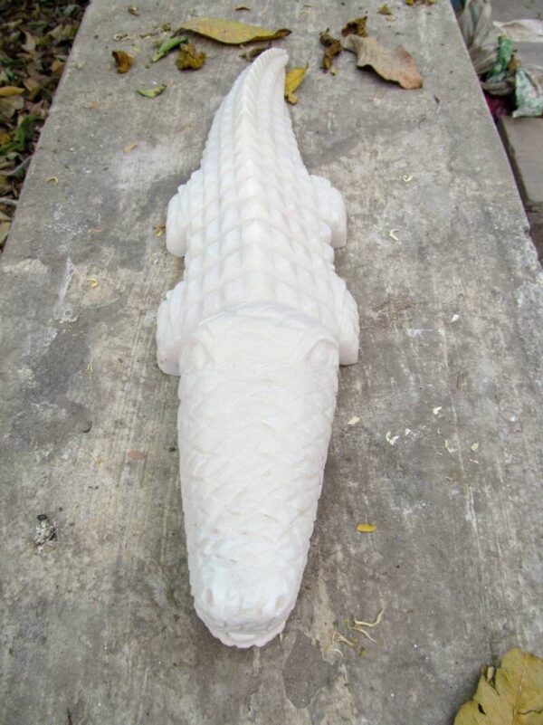 White marble hand carved crocodile