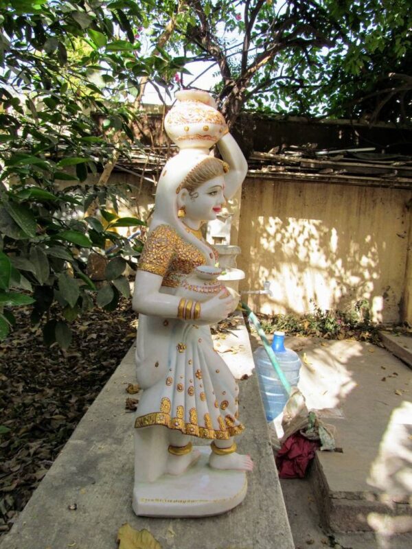 white marble hand carved famous rajasthan lady statue