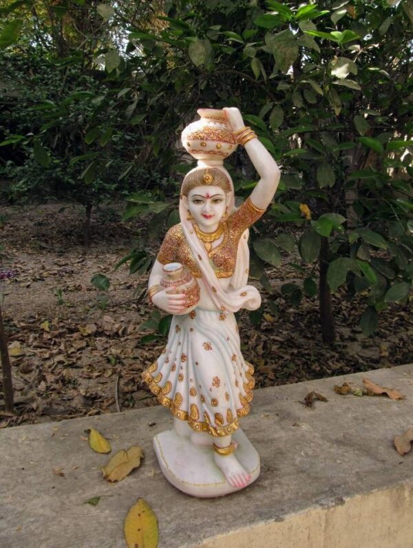 white marble hand carved famous rajasthan lady statue