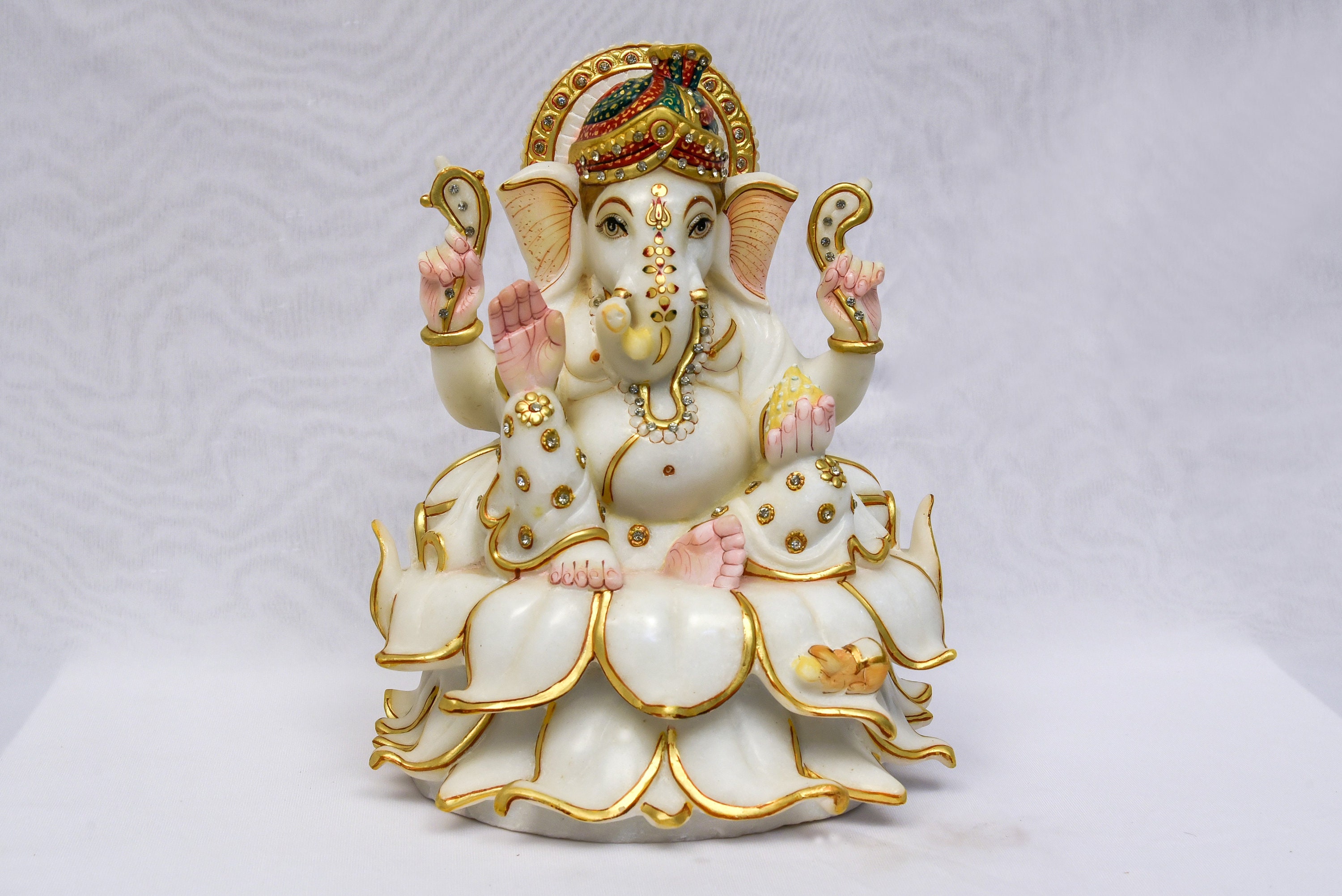 LORD GANESHA Marble Beautiful Statue Hindu God Pooja Prayer Rare Pure, Intricately Detailed Statues, Ganesh God Meditation Decor, Pray, Yoga